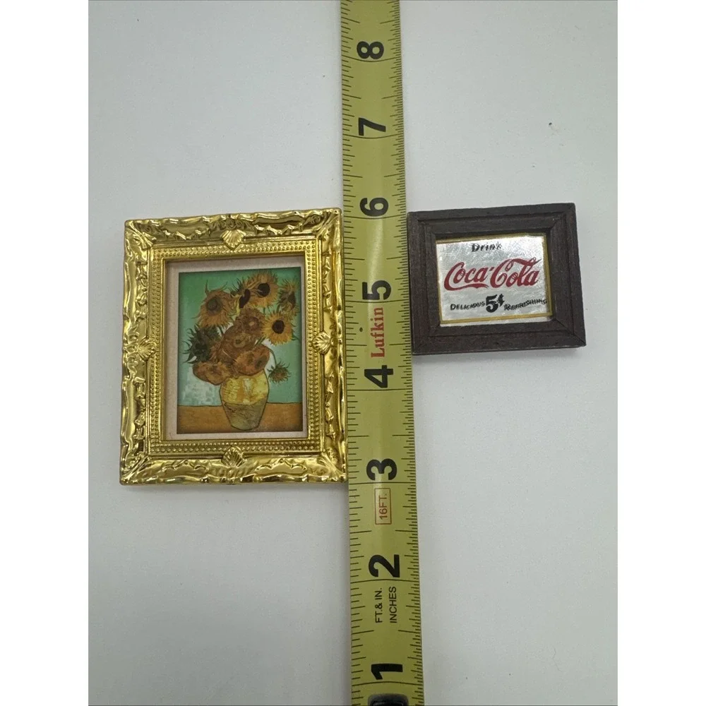 Dollhouse Miniature Framed Pictures Flower Vase And Coca Cola Mirror